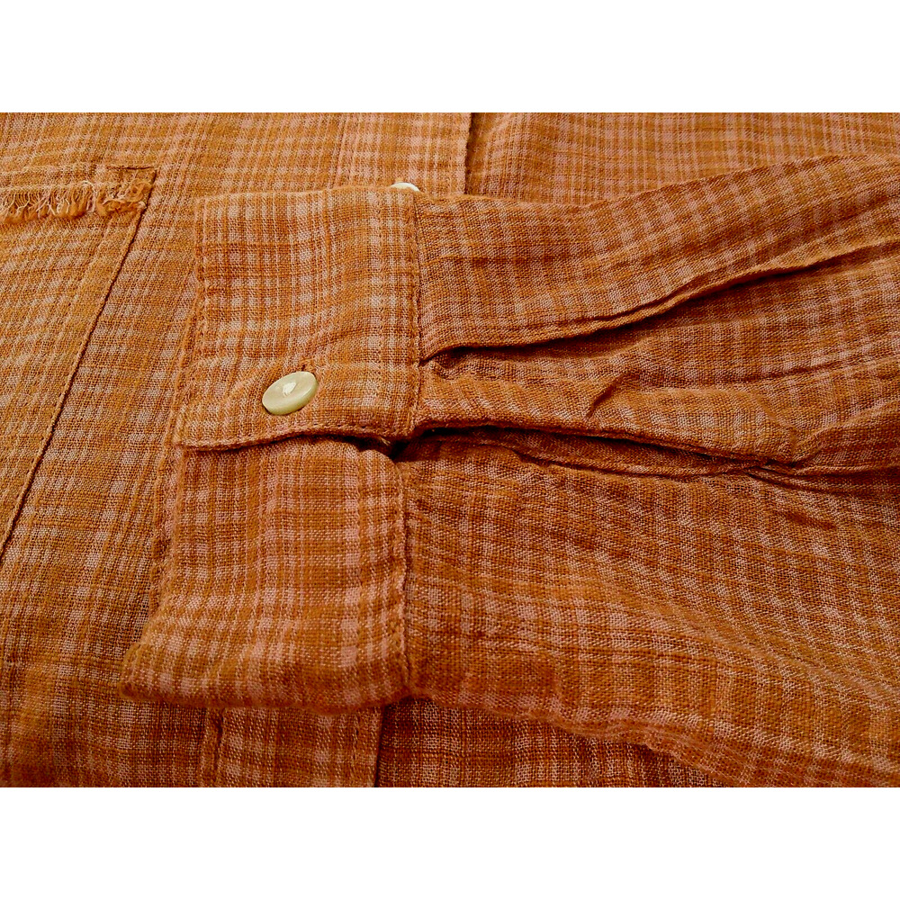 NWT Arizona Co Orange Plaid Button Up Long Sleeve Cropped Blouse-Medium RTL $36 - Picture 8 of 11